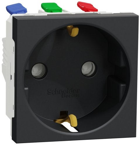 Розетка с заземлением без рамки Schneider Electric Unica Modular 1-м. шторки антрацит фото Розетка с заземлением без рамки Schneider Electric Unica Modular 1-м. шторки антрацит картинка